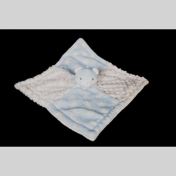 Baby Essentials Lovey Plush Blue Bear Blanket 4-Square Pattern Blue & White - Picture 2 of 14